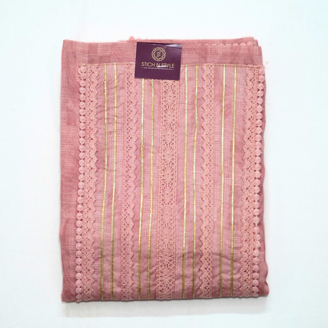 Cotton salwar with yoke sari and lace work, with digital print dhupatta with border lace.