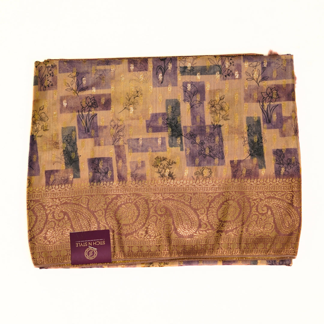 Russian silk with zari border and geomentrical design.