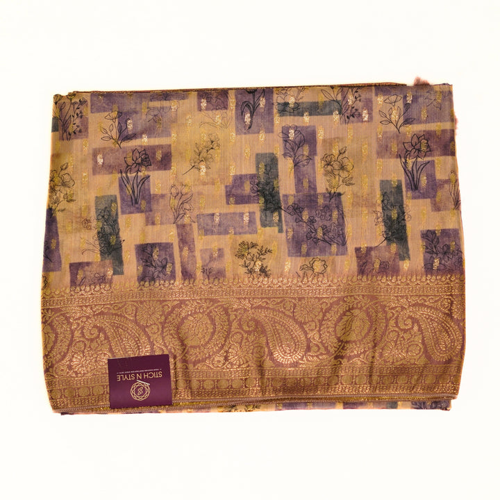 Russian silk with zari border and geomentrical design.