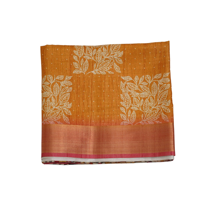 Printed tussar with zari and kalamlari.