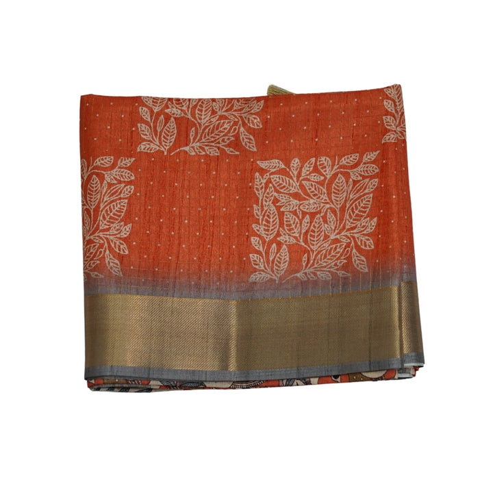 Printed tussar with zari and kalamlari.