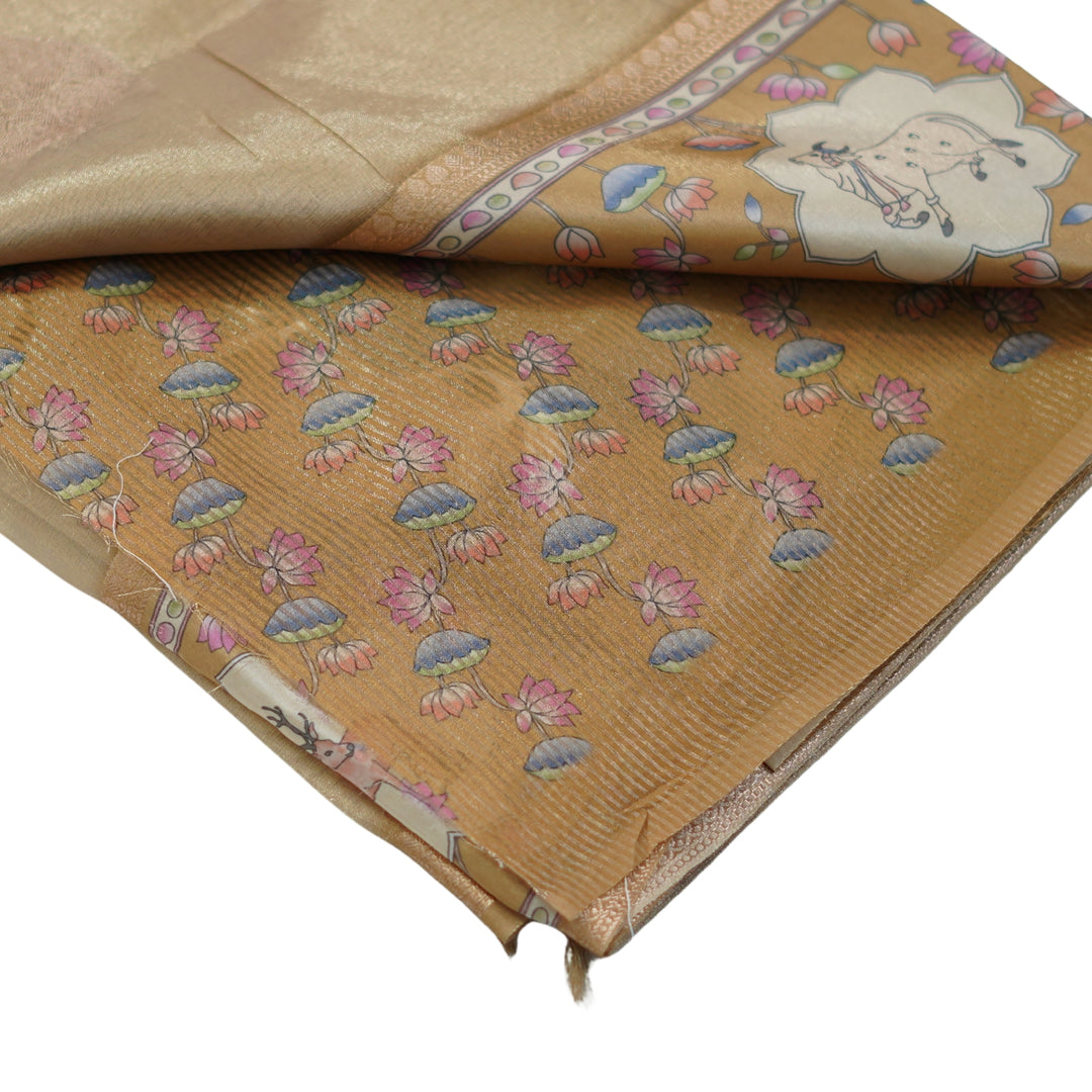 Tissue organza saree with pichuvai satin border.
