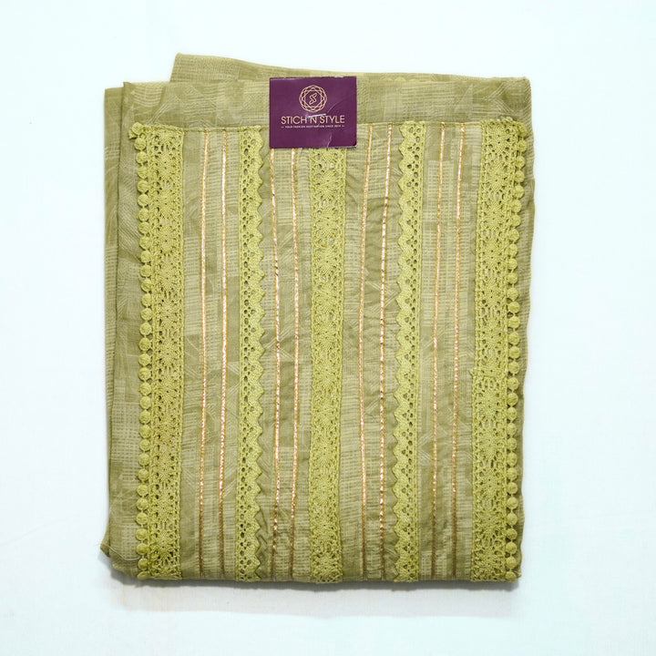 Cotton salwar with yoke sari and lace work, with digital print dhupatta with border lace.