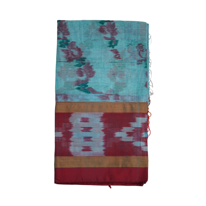 Ikkat cotton saree with small zari border.