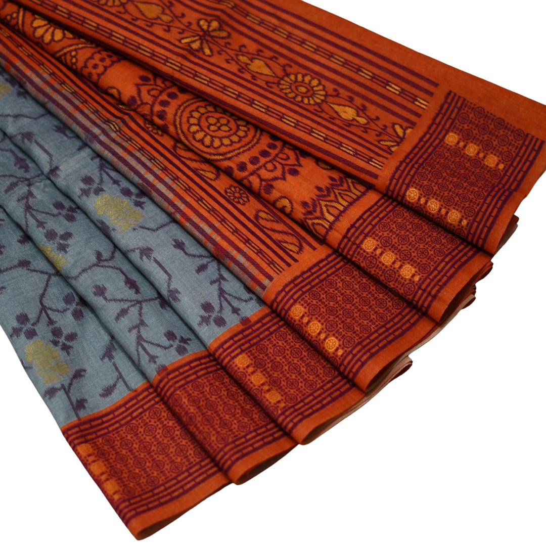 Tussar silk with butta weaving and floral weaving.