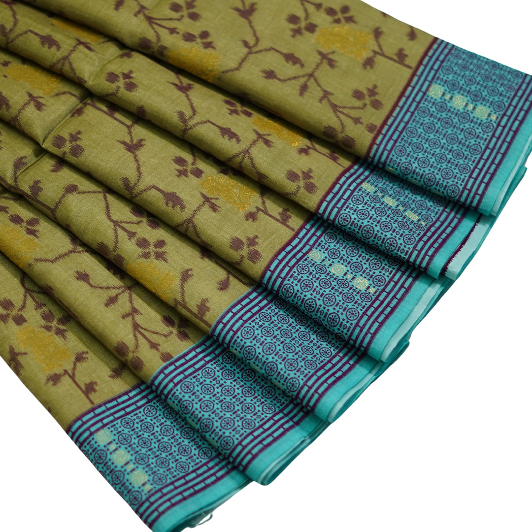 Tussar silk with butta weaving and floral weaving.