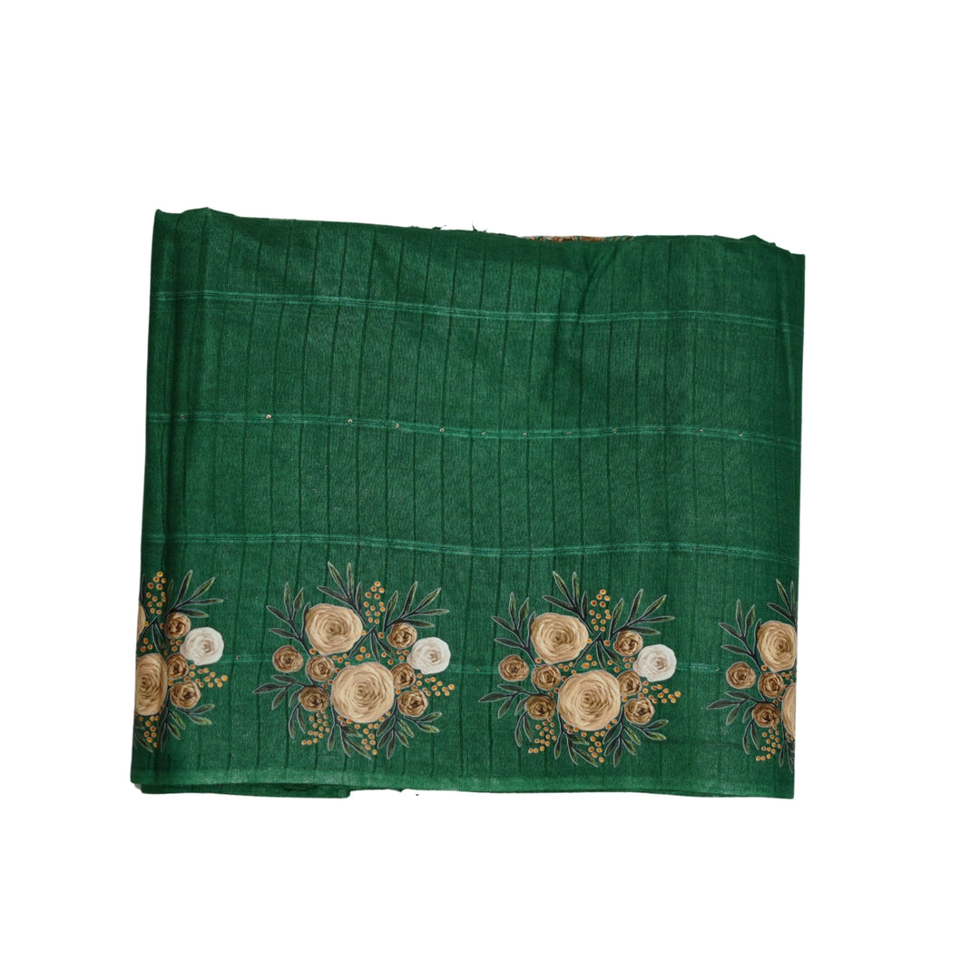Jute cotton saree with small sequence work and floral prints.