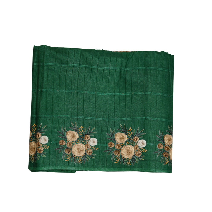 Jute cotton saree with small sequence work and floral prints.