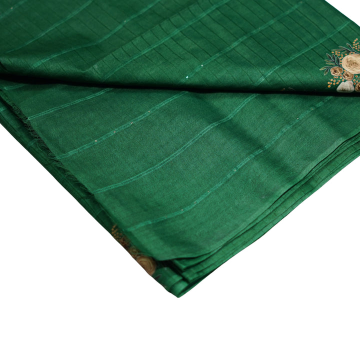 Jute cotton saree with small sequence work and floral prints.
