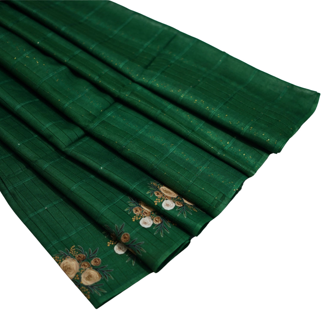 Jute cotton saree with small sequence work and floral prints.