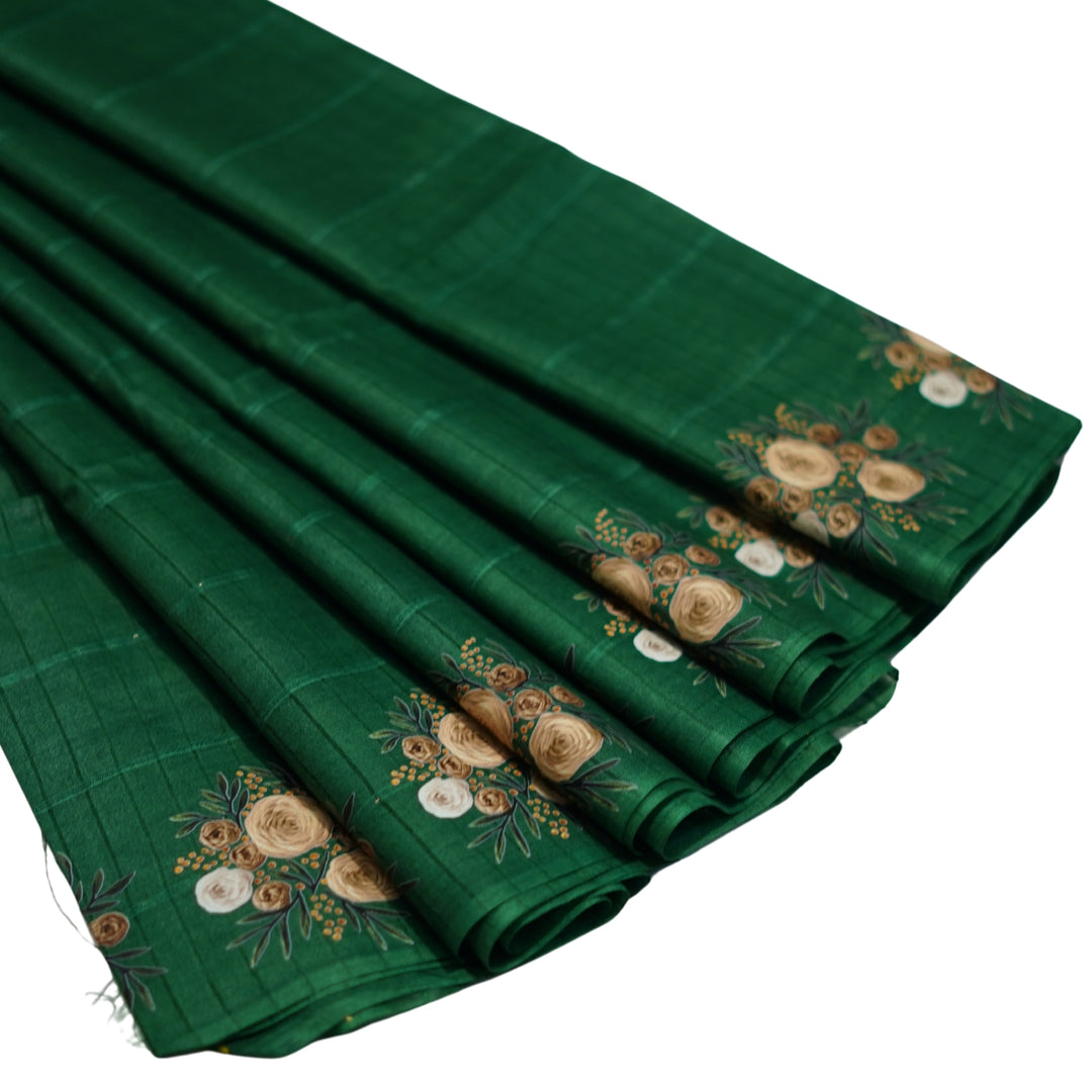 Jute cotton saree with small sequence work and floral prints.