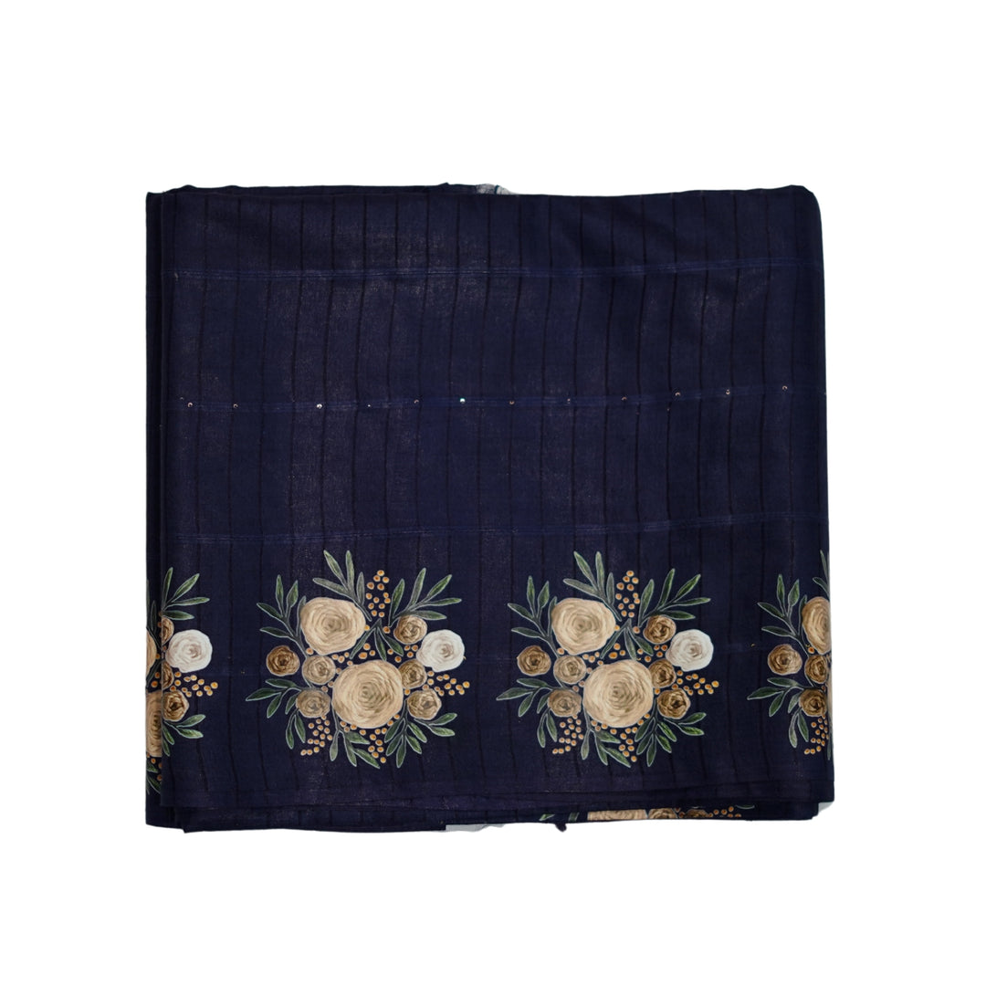 Jute cotton saree with small sequence work and floral prints.