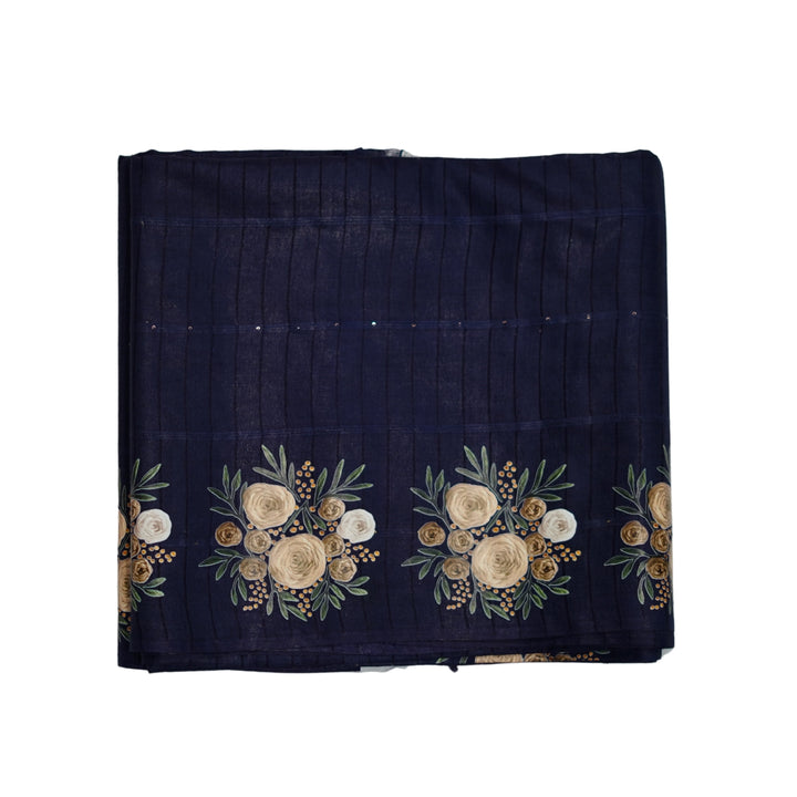 Jute cotton saree with small sequence work and floral prints.