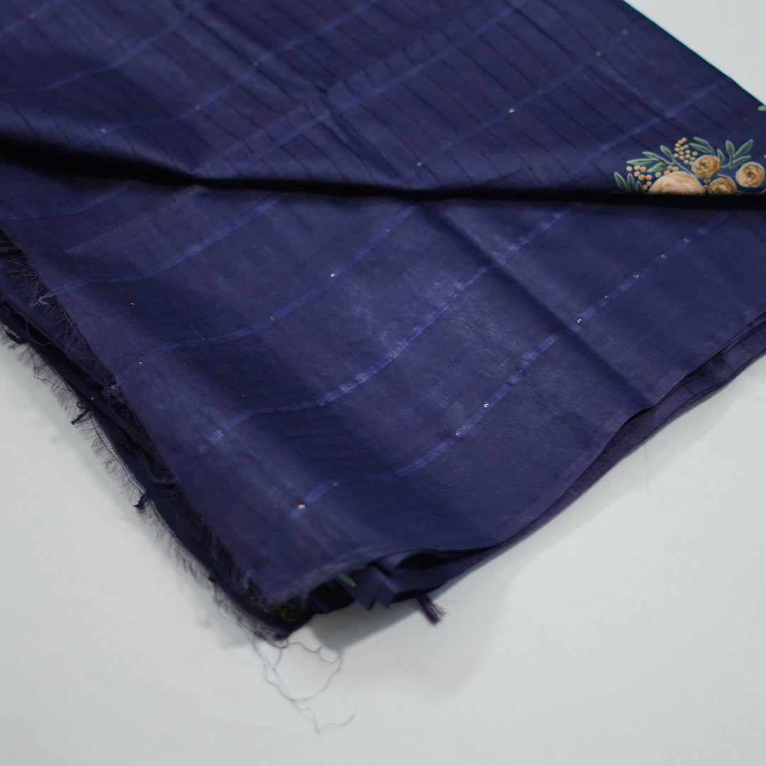 Jute cotton saree with small sequence work and floral prints.