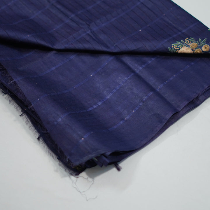 Jute cotton saree with small sequence work and floral prints.