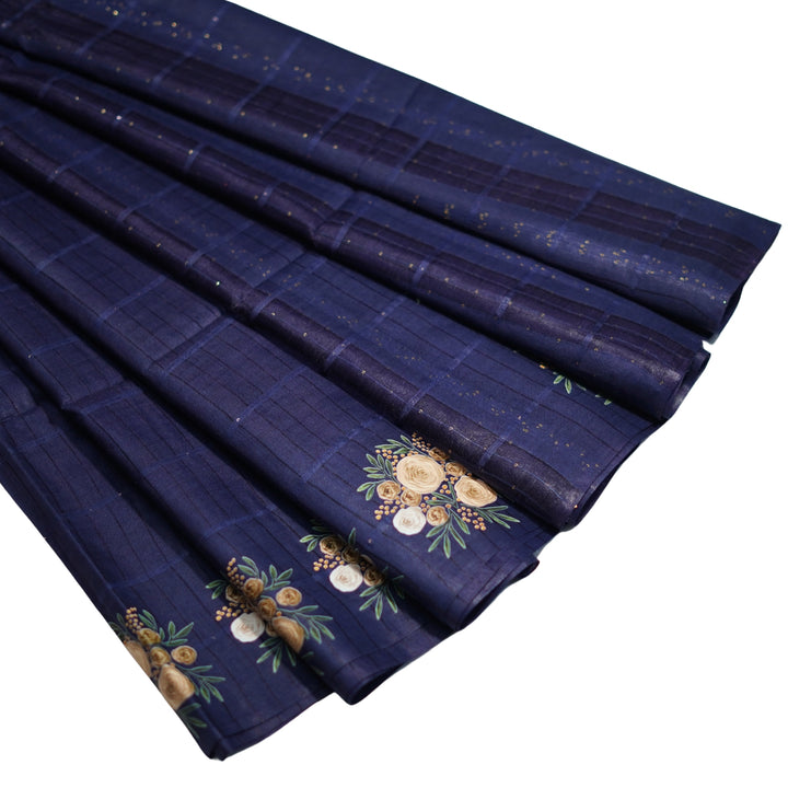 Jute cotton saree with small sequence work and floral prints.