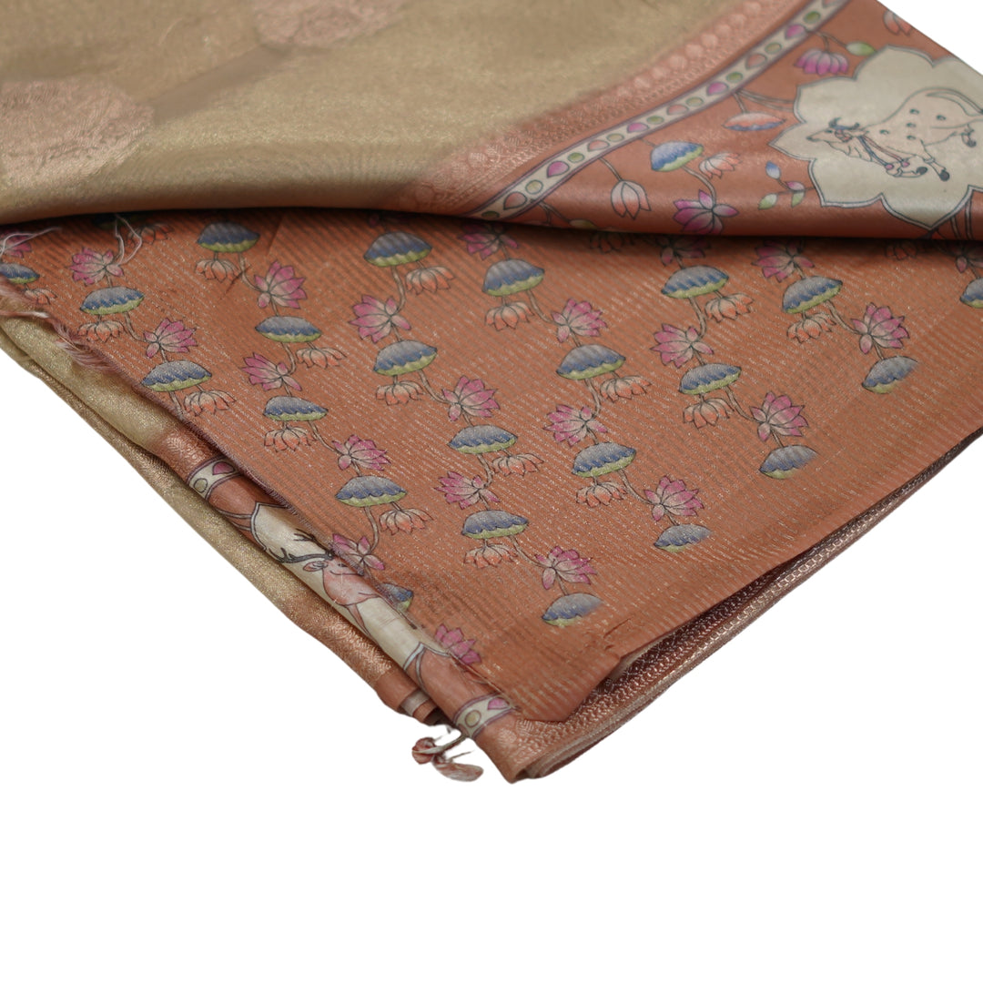 Tissue organza saree with pichuvai satin border.