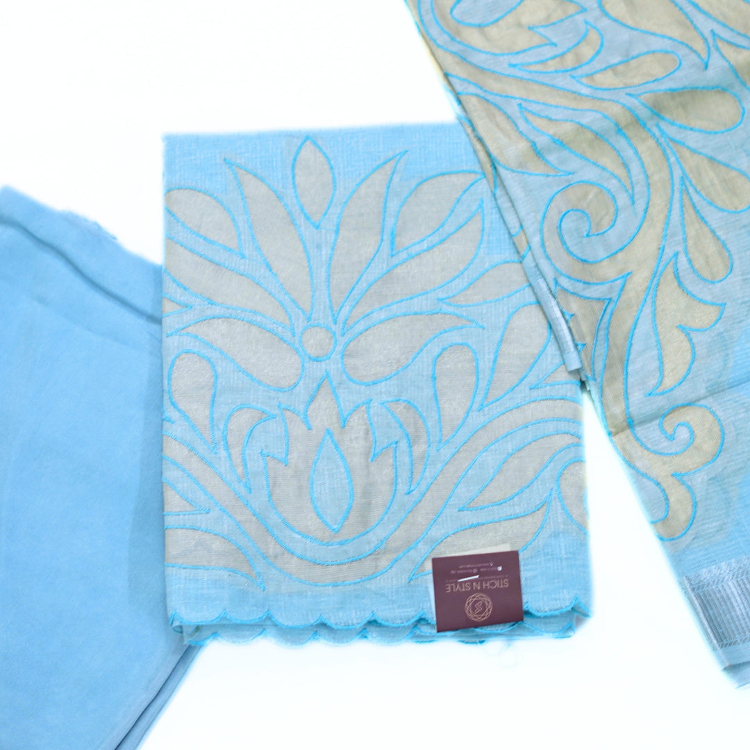 Tissue salwar with cutwork design.