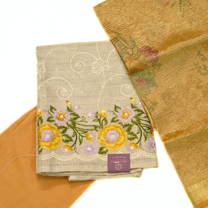 Tissue salwar with crushed tissue dhupatta with zari border.