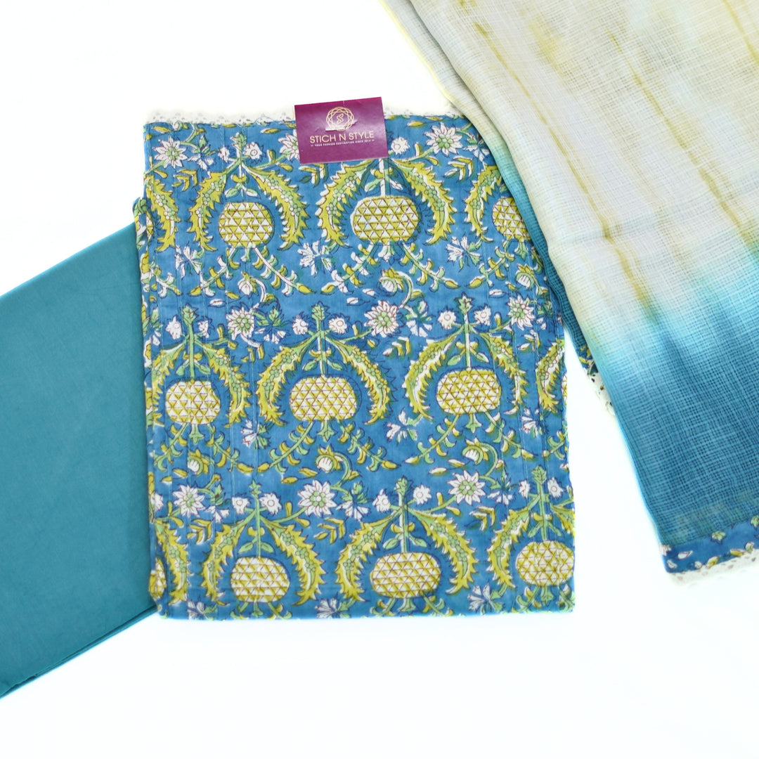 Soft cotton salwar set with kotta silk dhupatta.