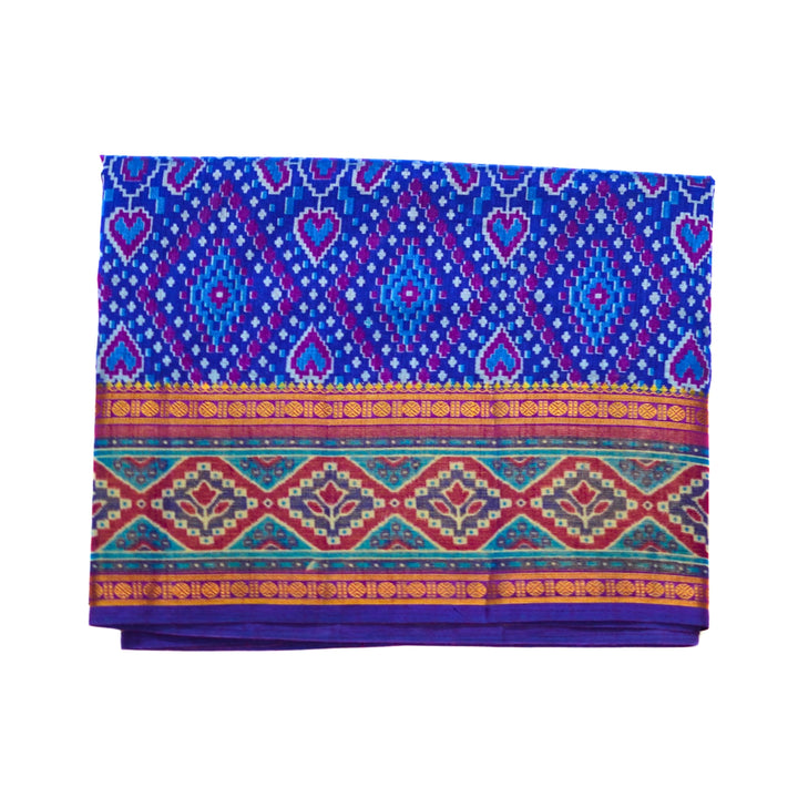 Raw silk saree with pochampalli design and tissue zari weaving.