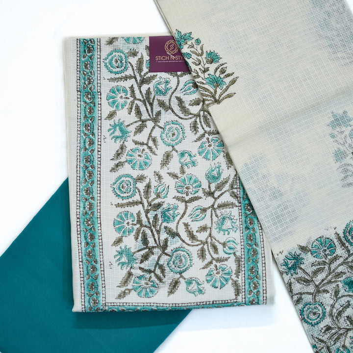 Kotta cotton salwar with kotta dhupatta and floral yoke.