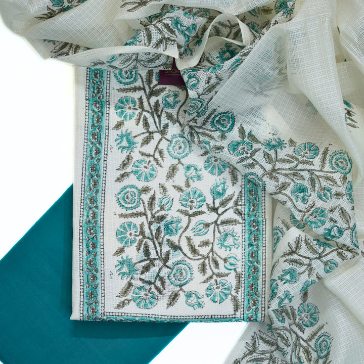 Kotta cotton salwar with kotta dhupatta and floral yoke.