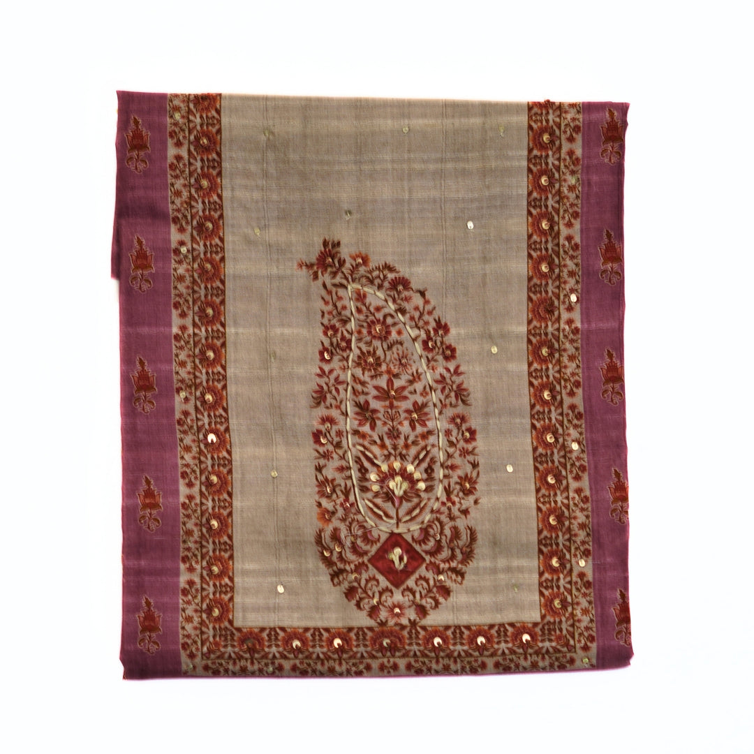 Tussar salwar set with neck yoke work and embroidery and tussar dhupatta.