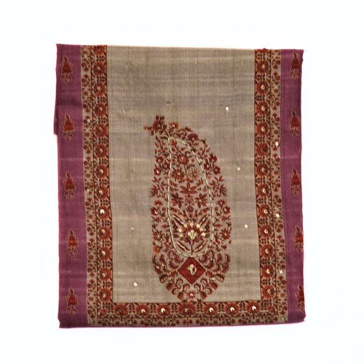 Tussar salwar set with neck yoke work and embroidery and tussar dhupatta.