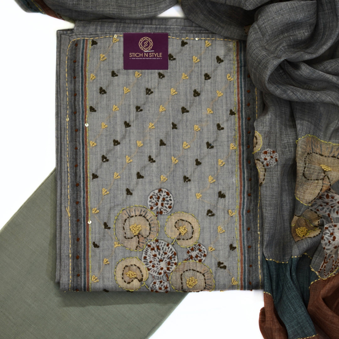 Hand work yoke with pure linen cotton salwar.