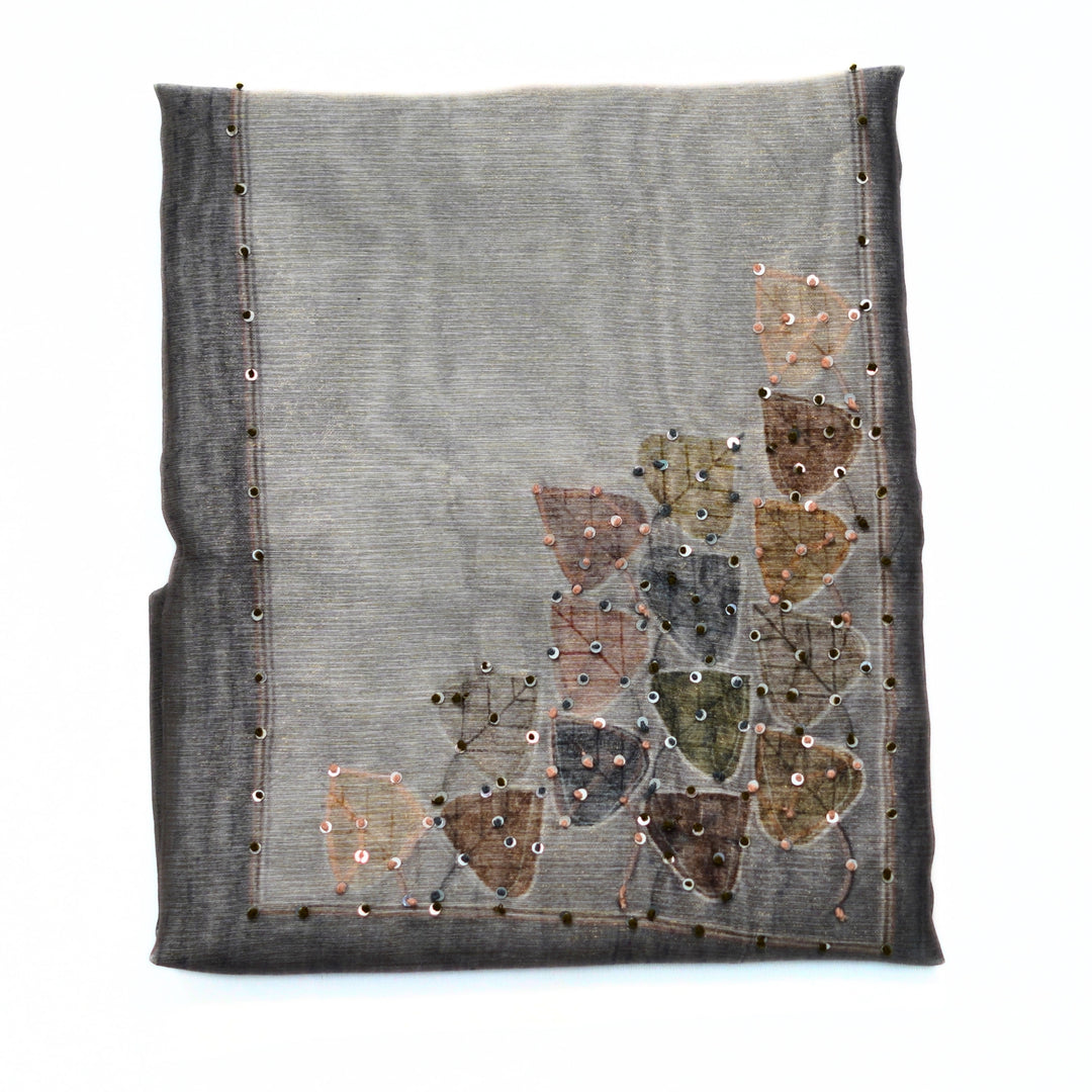 Organza yoke with hand work and tussar dhupatta.