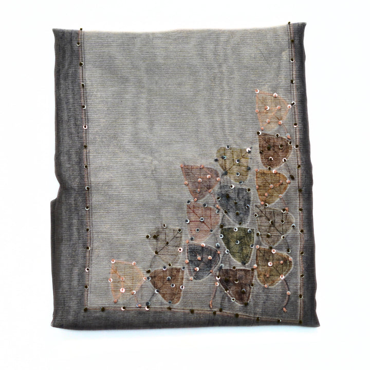 Organza yoke with hand work and tussar dhupatta.