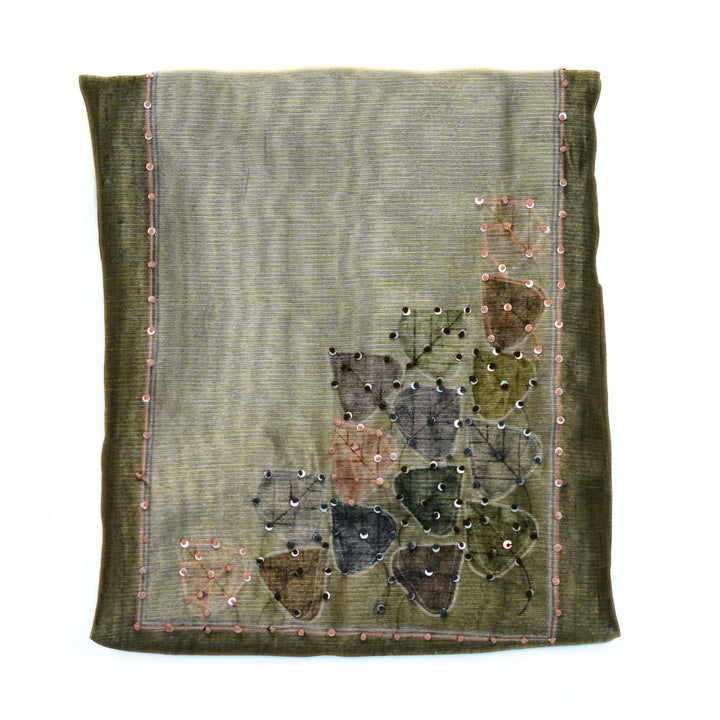 Organza yoke with hand work and tussar dhupatta.