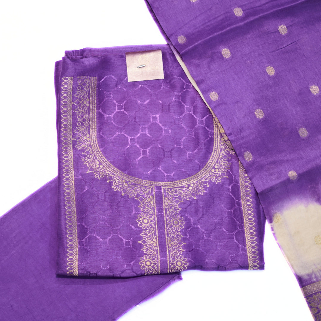 Soft silk salwar set with ready neck and dhupatta with border.
