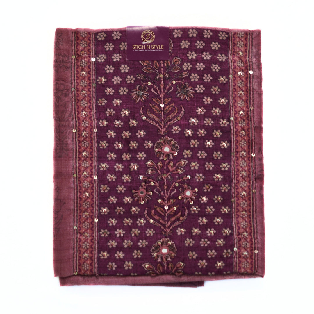 Tussar salwar set with yoke print and hand work and tusser dhupatta with digital print.