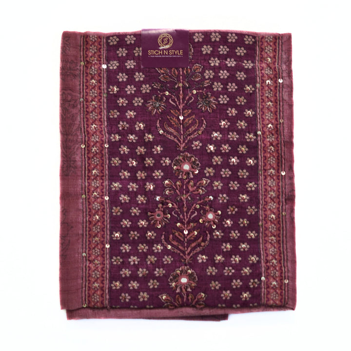 Tussar salwar set with yoke print and hand work and tusser dhupatta with digital print.