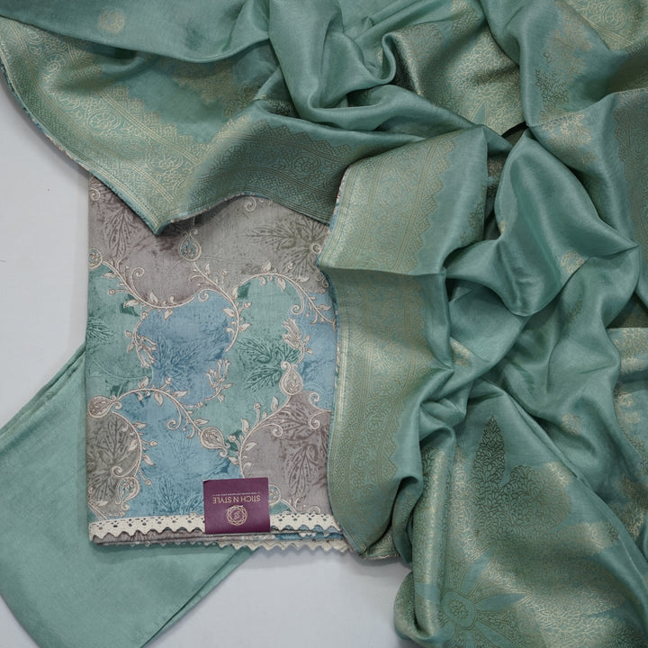 Linen satin salwar with satin dhupatta with zari border.