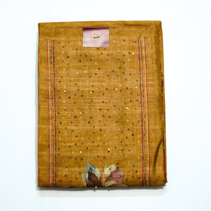 Tussar salwar with yoke sequence work and digital print dhupatta.