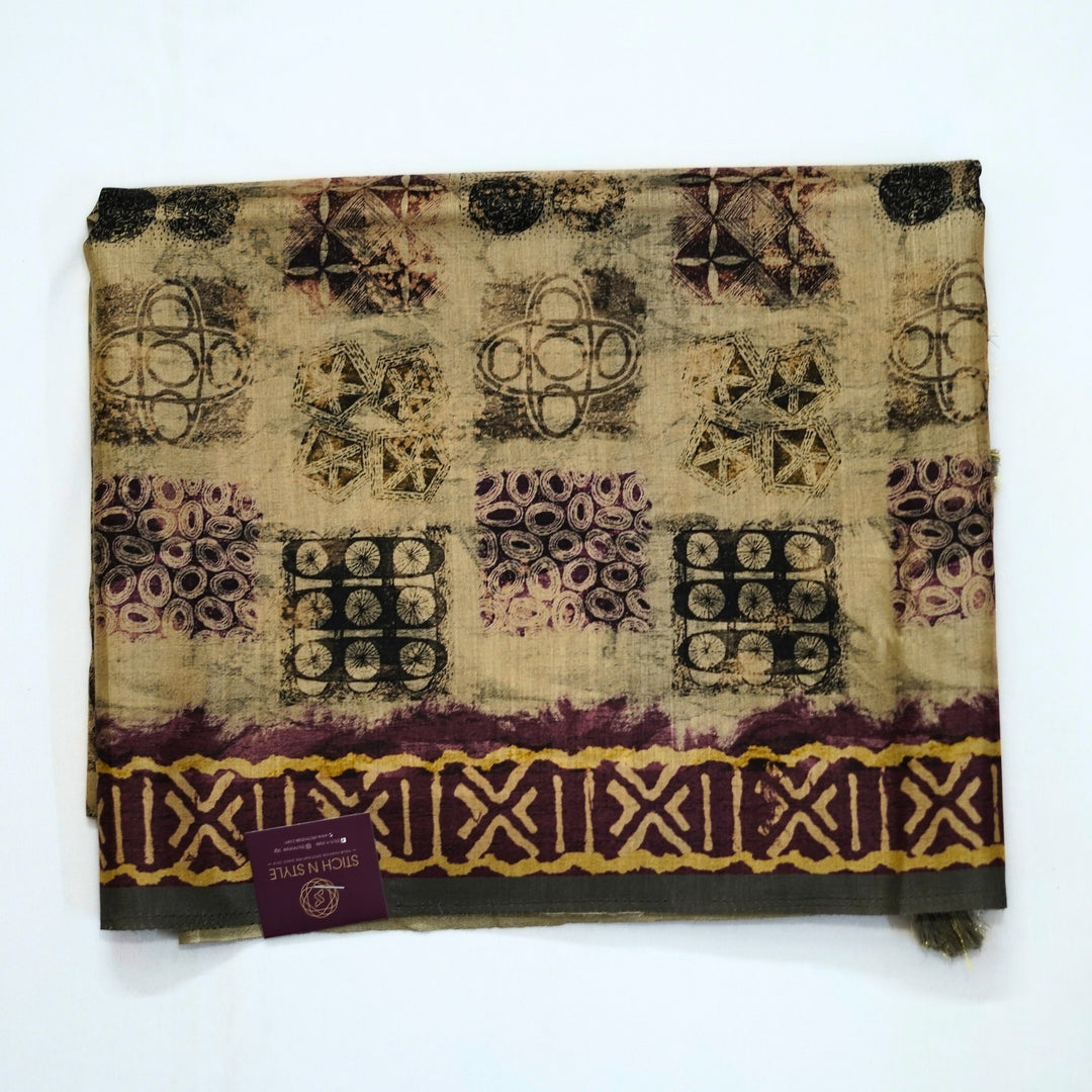 Semi tussar saree with geomentrical print all over, with a beautiful border for office wear.