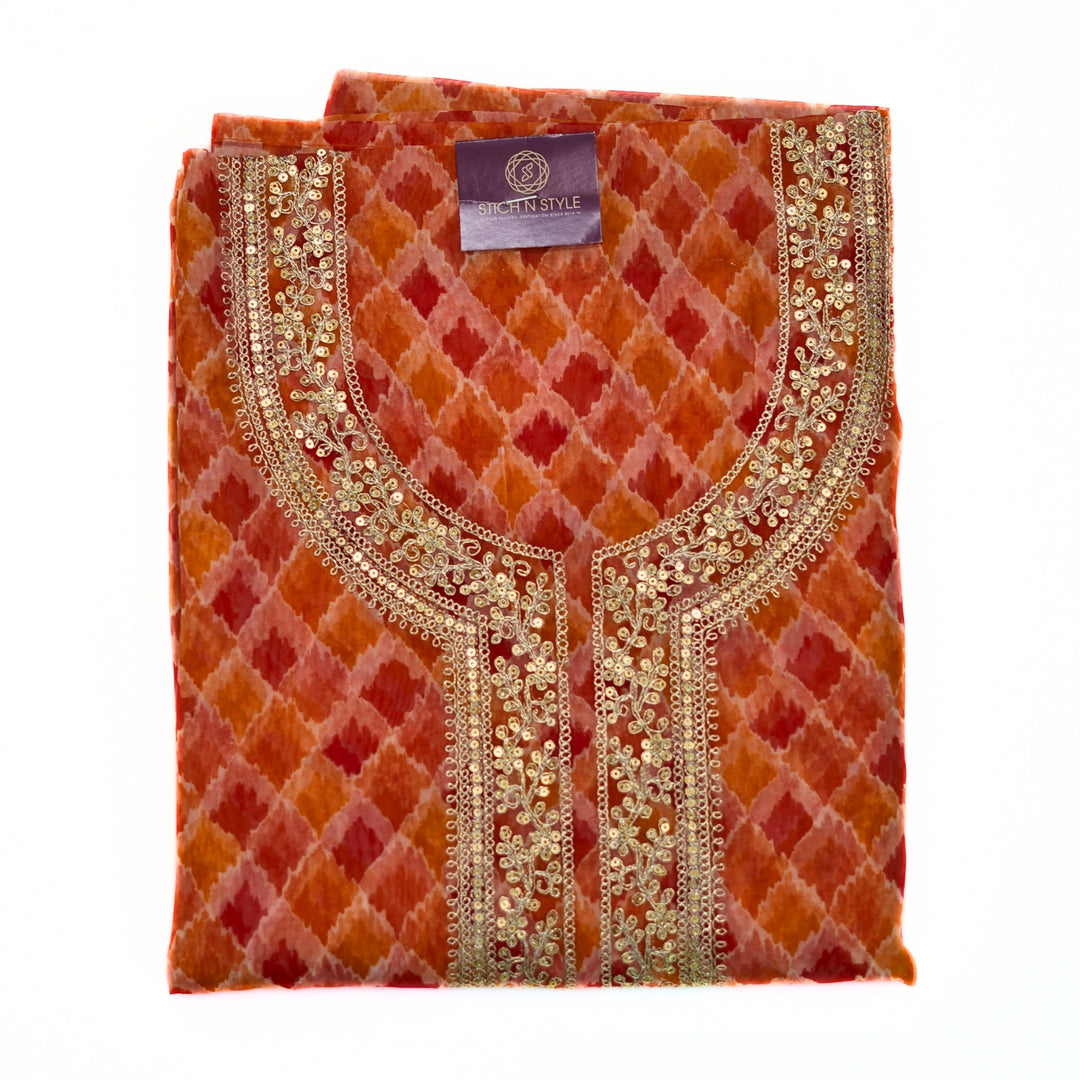 Organza salwar set with neck zari and organza dhupatta.