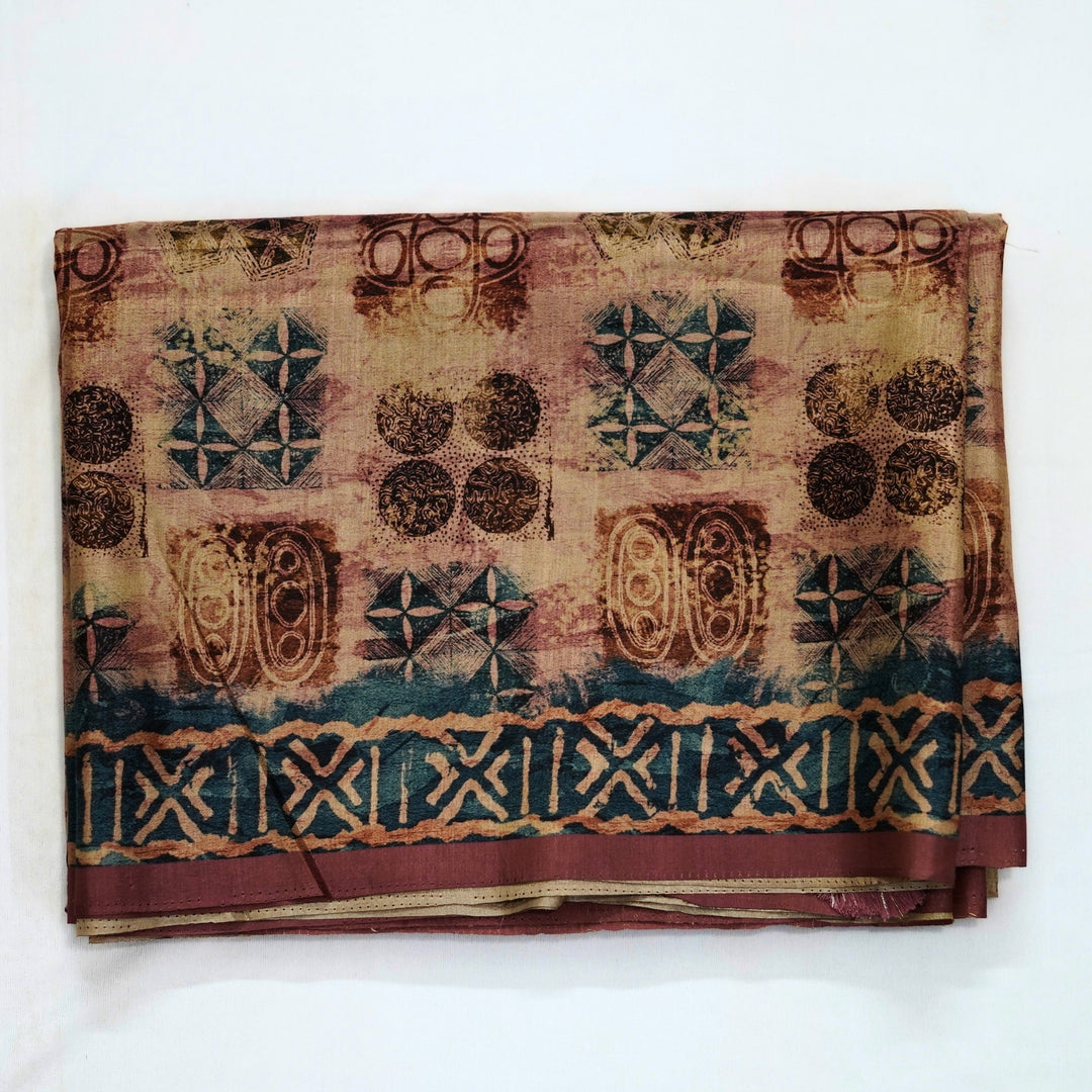 Semi tussar saree with geomentrical print all over, with a beautiful border for office wear.