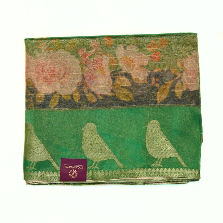 Tissue organza saree with all over lines and digital print.