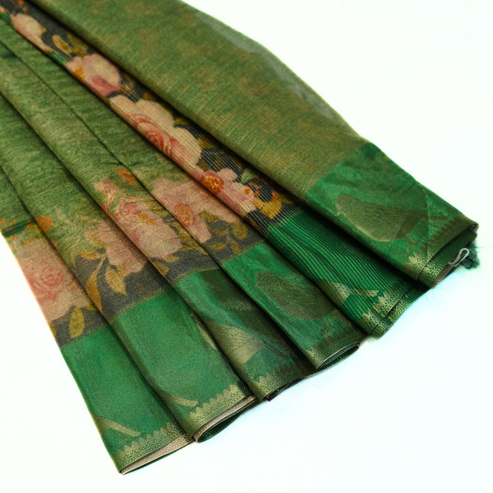 Tissue organza saree with all over lines and digital print.