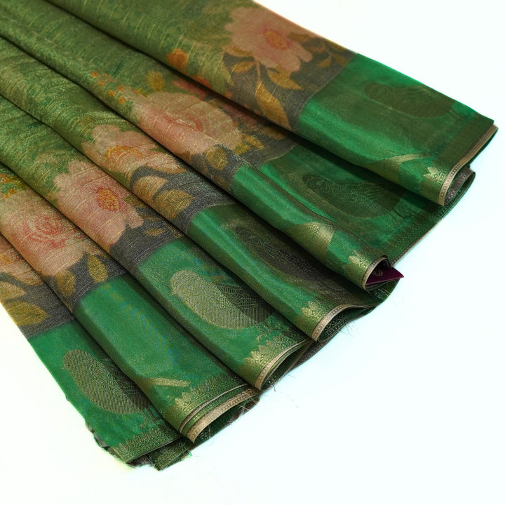 Tissue organza saree with all over lines and digital print.