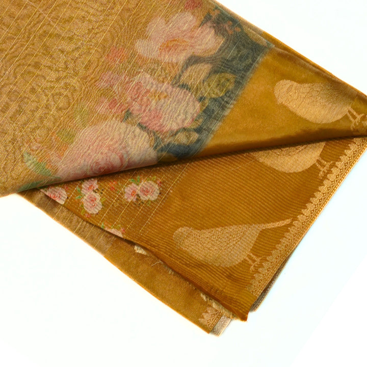 Tissue organza saree with all over lines and digital print.