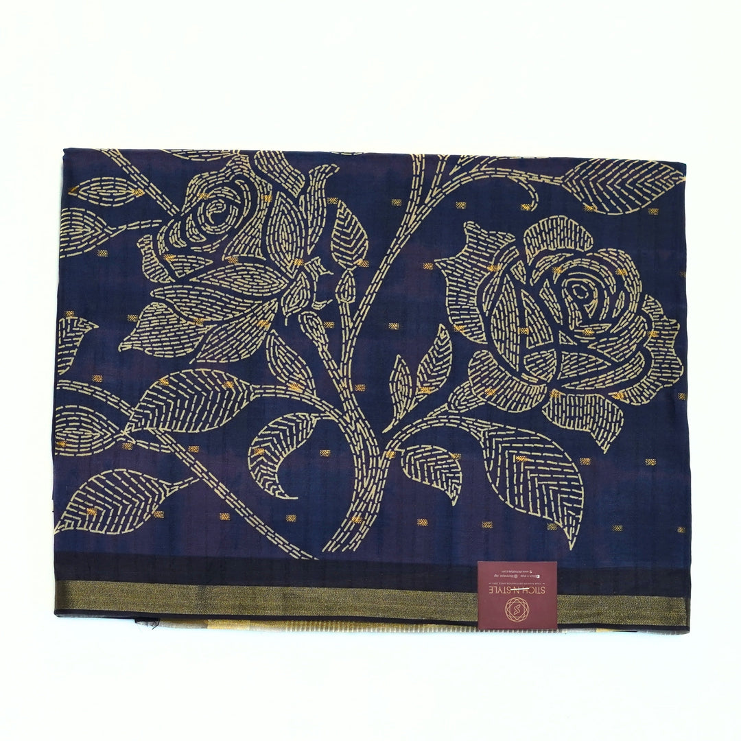 Digital printed tussar with kantha print.