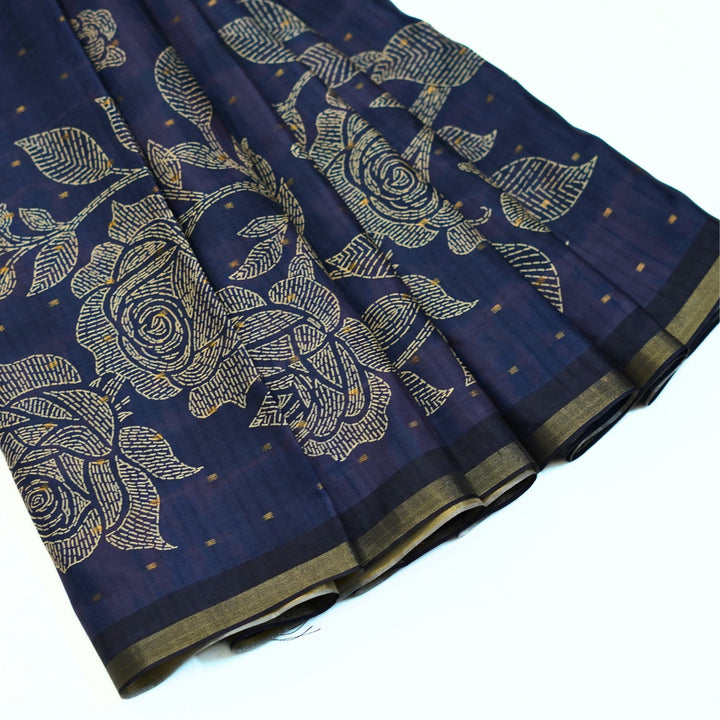 Digital printed tussar with kantha print.