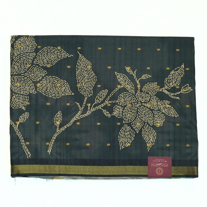 Digital printed tussar with kantha print.