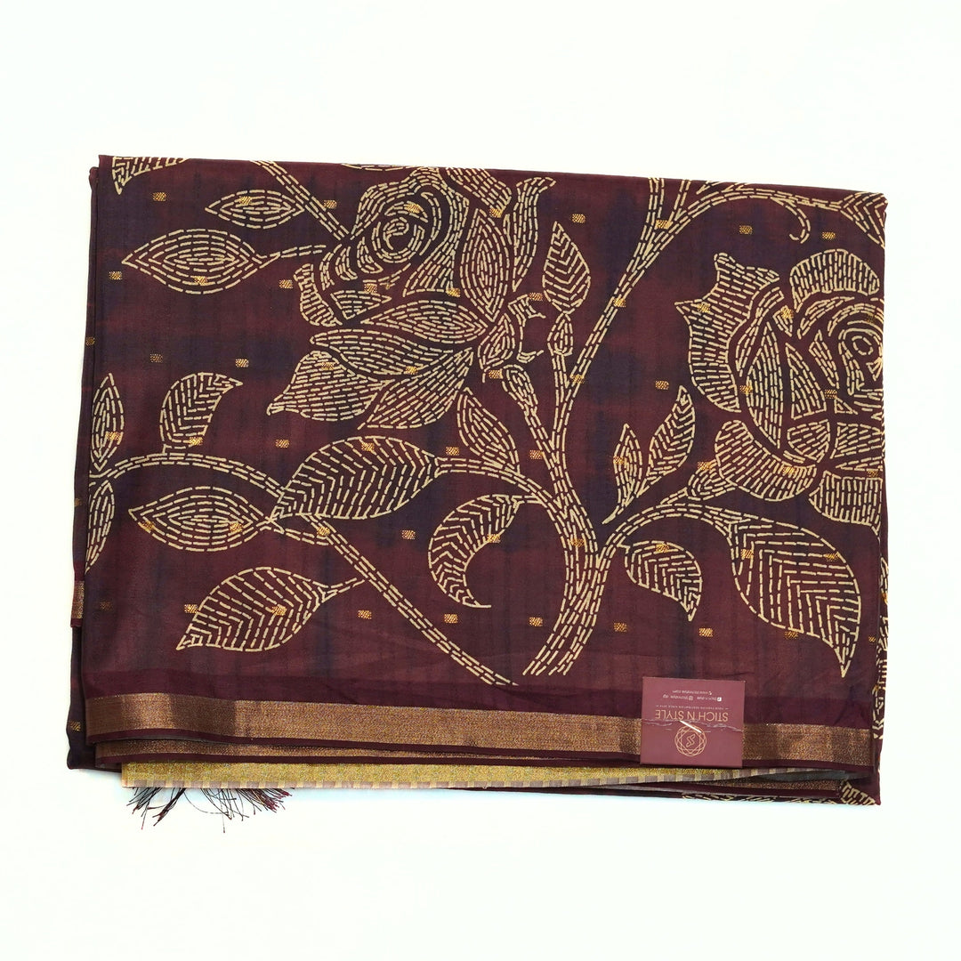 Digital printed tussar with kantha print.
