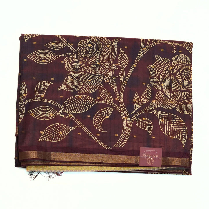 Digital printed tussar with kantha print.